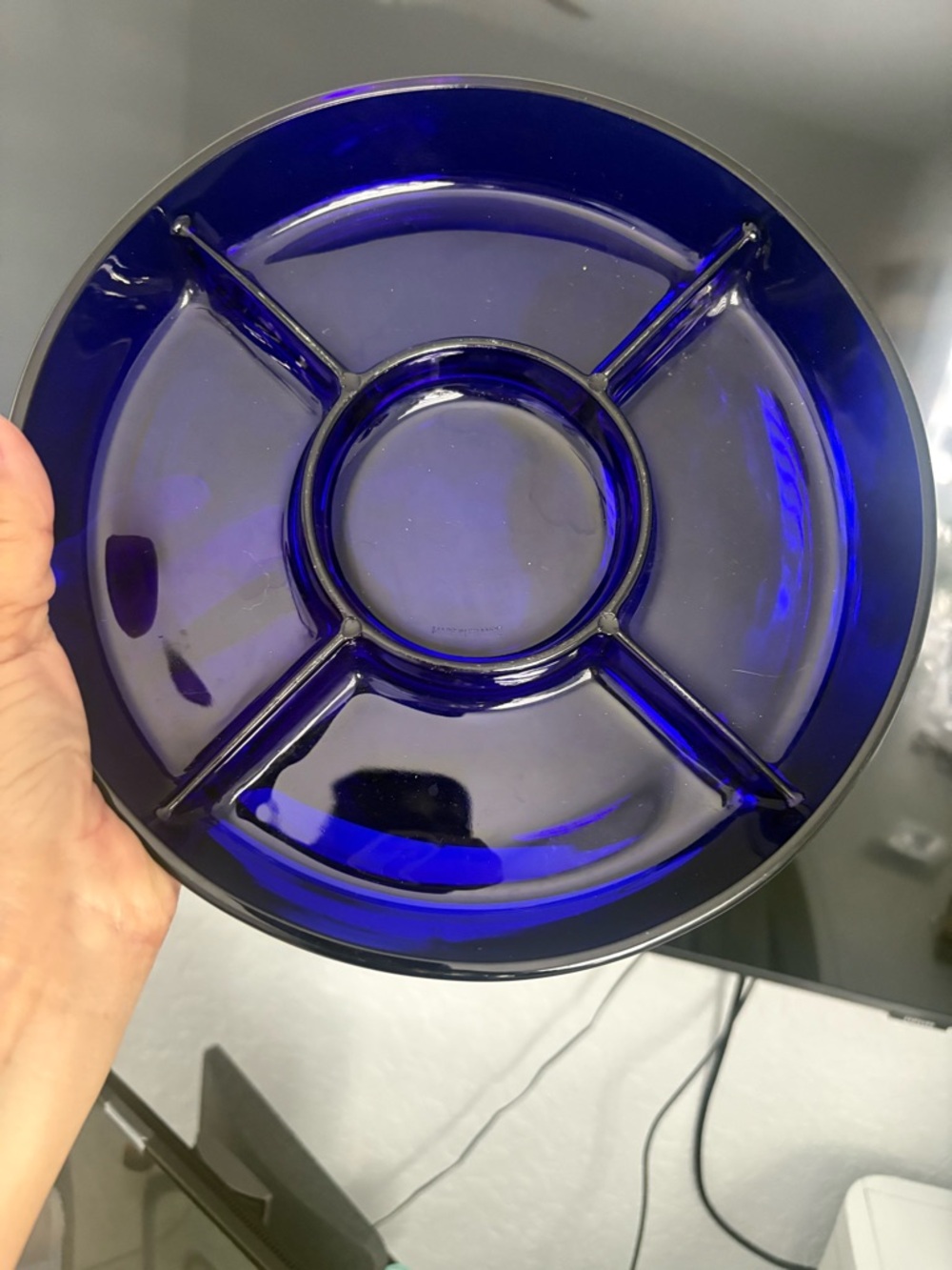 Vintage Cobalt Blue Glass Divided Serving Tray